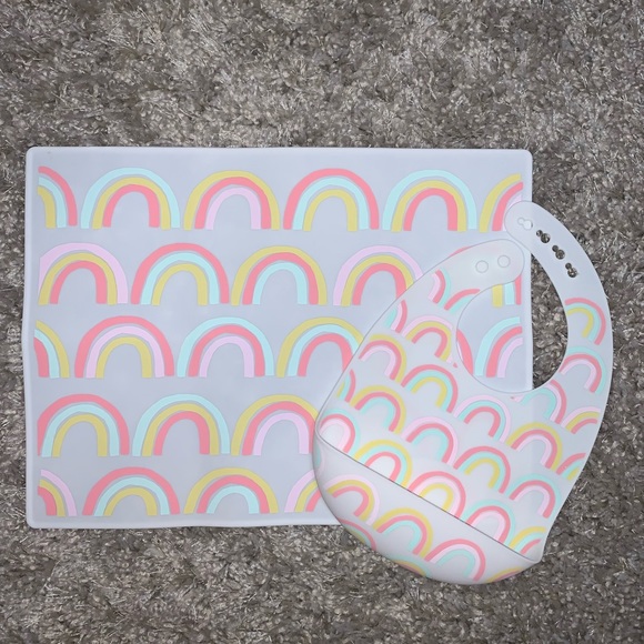 cloud island Other - Silicone Rainbow Bib w Pocket Catcher and Matching Table Place Mat Feeding Set
